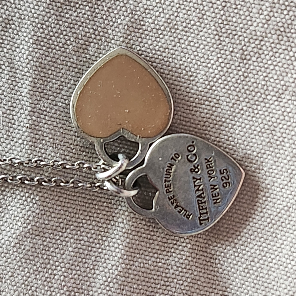 Tiffany & Co. Silver and Tan Heart Pendant Necklace